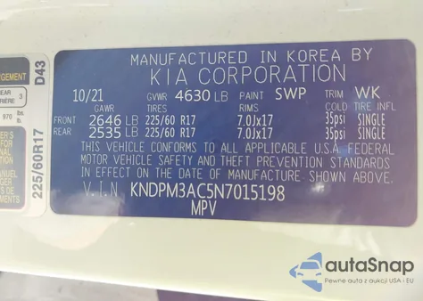 2022 Kia Sportage Lx z USA, uszkodzony, nr VIN KNDPM3AC5N7015198